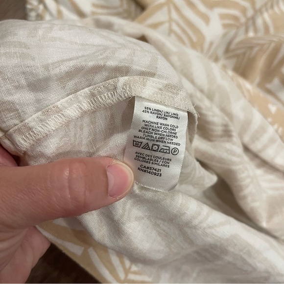 LOFT Palm Puff Sleeve Top Women’s XL Neutral Linen Blend Tropical Coastal Beach - Picture 5 of 7
